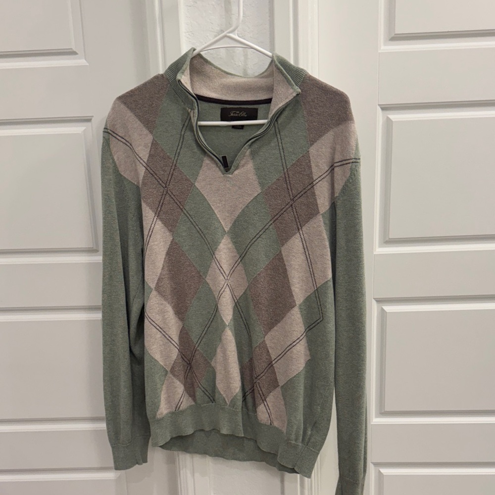 Tasso Elba Men's V-Neck Sweater in Green and Beige